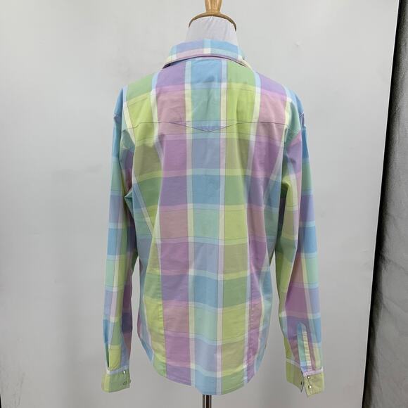 Aura Wrangler Shirt Womens M Medium Pastel Pearl Snap Buttons Western Flip Cuff - Picture 6 of 11